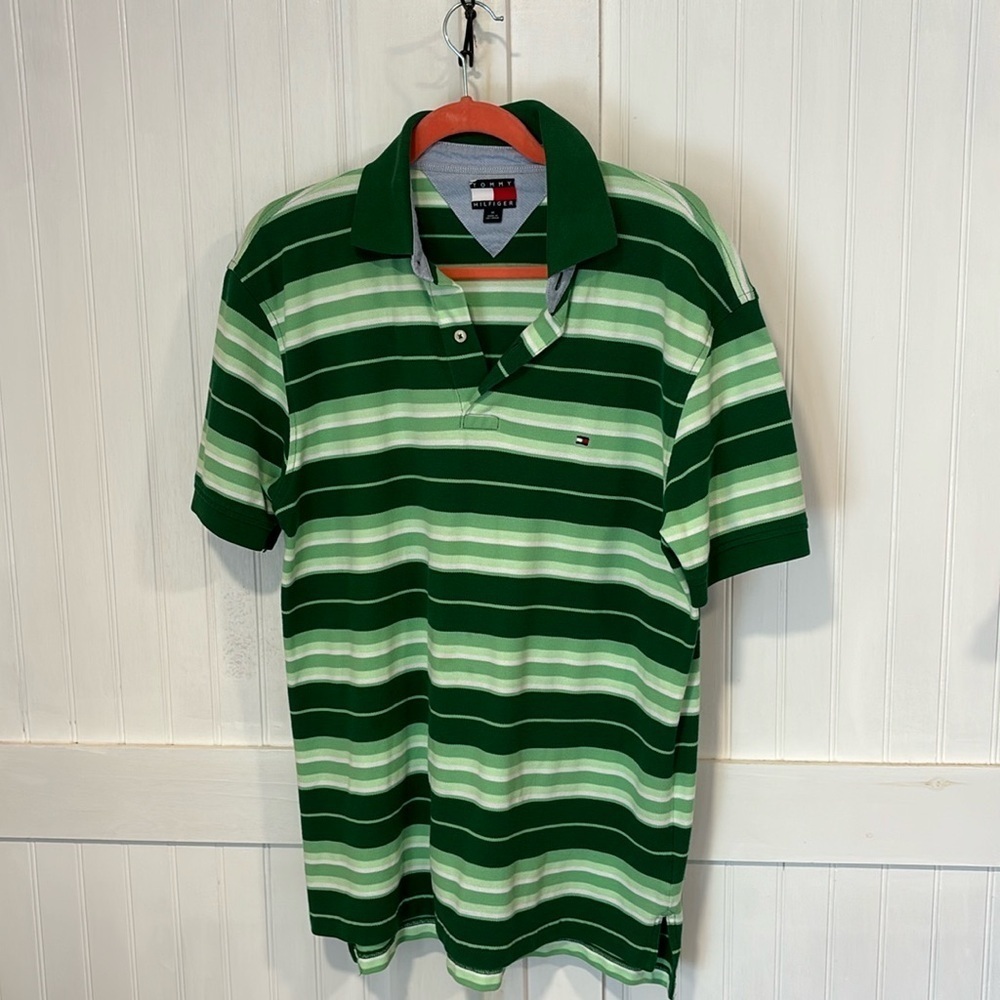 Tommy Hilfiger greens & white polo/golf shirt size M